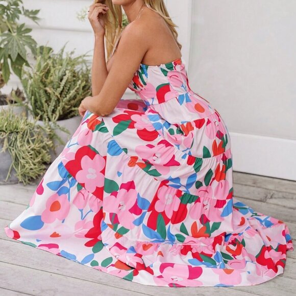 Pink Casual Women's Woven Printed Strap Dress - Picture 3 of 6